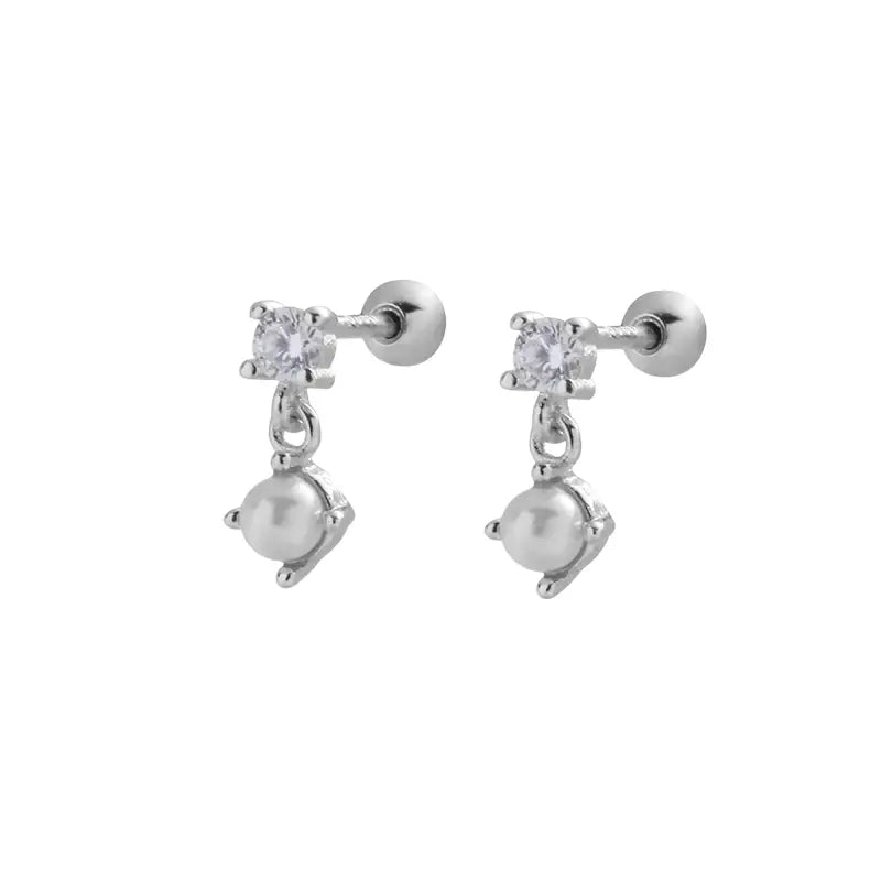 Modern Unisex 925 Sterling Silver Pearl Zircon Stud Earrings - Trend-Forward Design