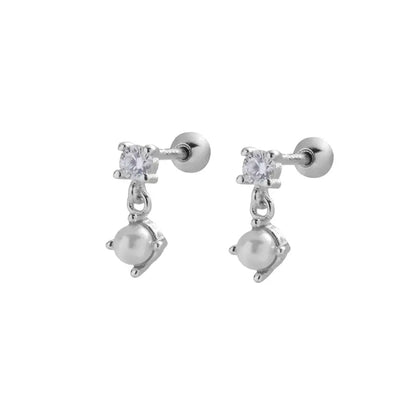 Modern Unisex 925 Sterling Silver Pearl Zircon Stud Earrings - Trend-Forward Design