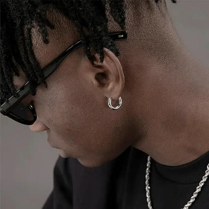 Bold 3.3mm S925 Sterling Silver Hip-Hop Hoop Earrings, Unisex Style