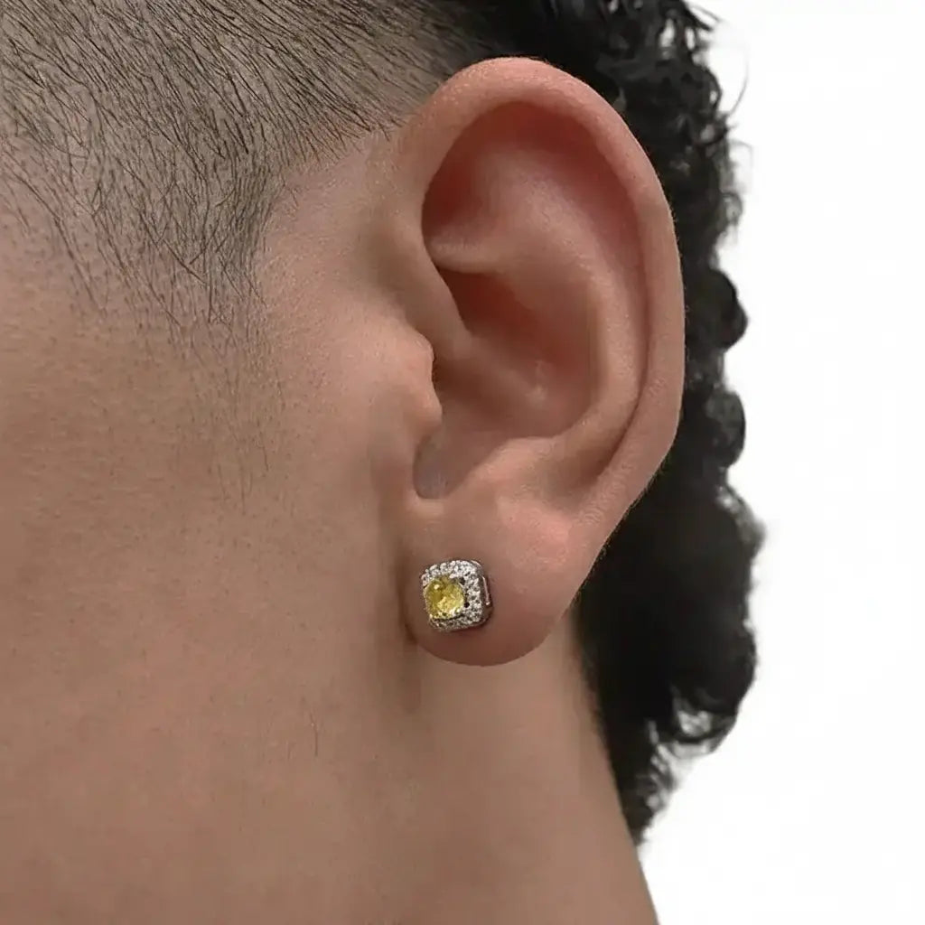 Square earrings hip-hop style for men and women, silver 925 sample, European style, diamond encrusted