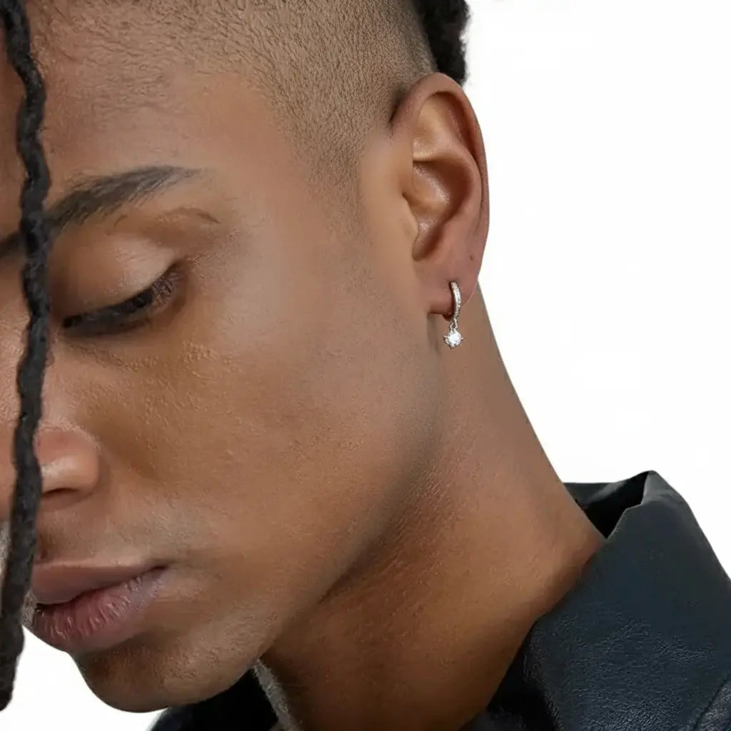 S925 Sterling Silver Zirconia Pendant Hoop Earrings - European Street Style