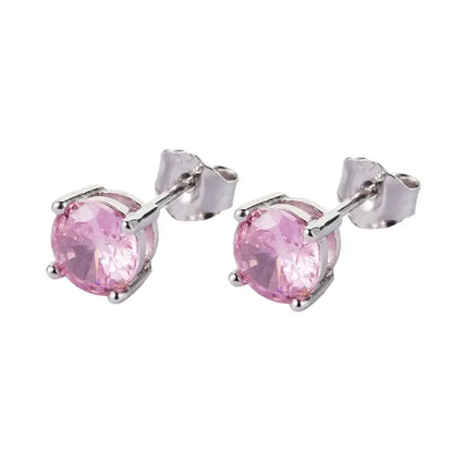 Fuchsia zirconium, universal trend earrings for men and women, silver 925 sample