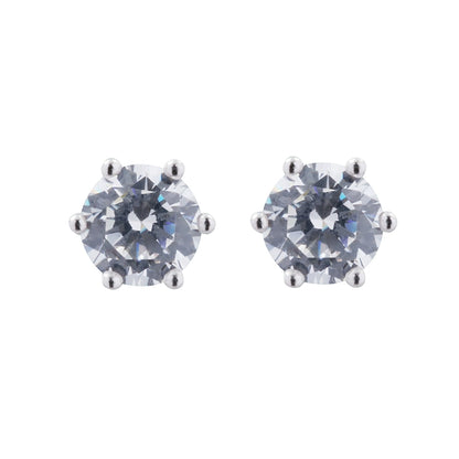 S925 Sterling Silver Mini Zirconia Six-Prong Stud Earrings Unisex Everyday Wear