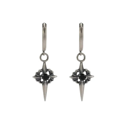 TWO LEAVES S925 sterling silver retro old Polaris earrings street gothic black diamond men's and women's earrings