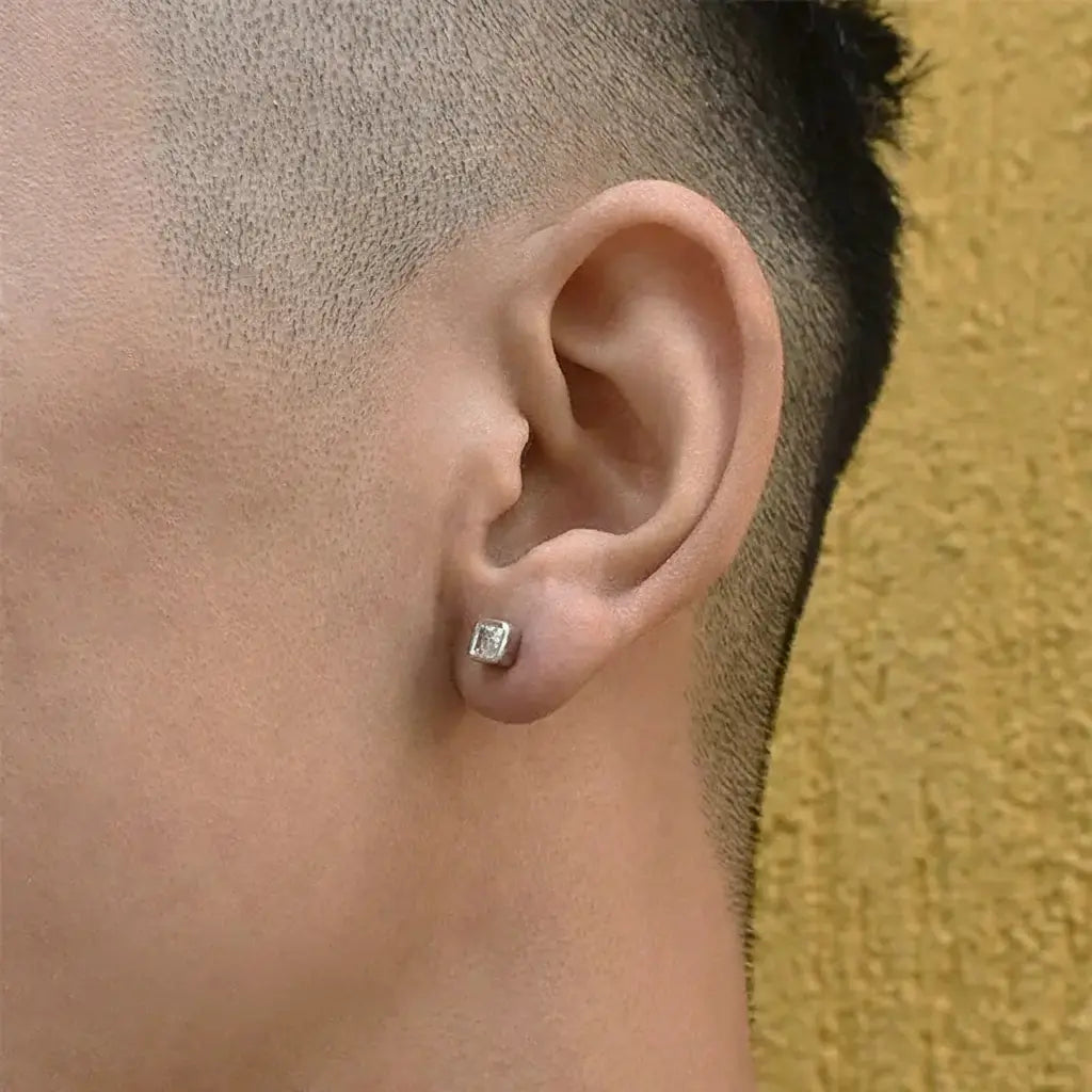 Square zirconium, trend universal small earrings for men and women, silver 925 sample