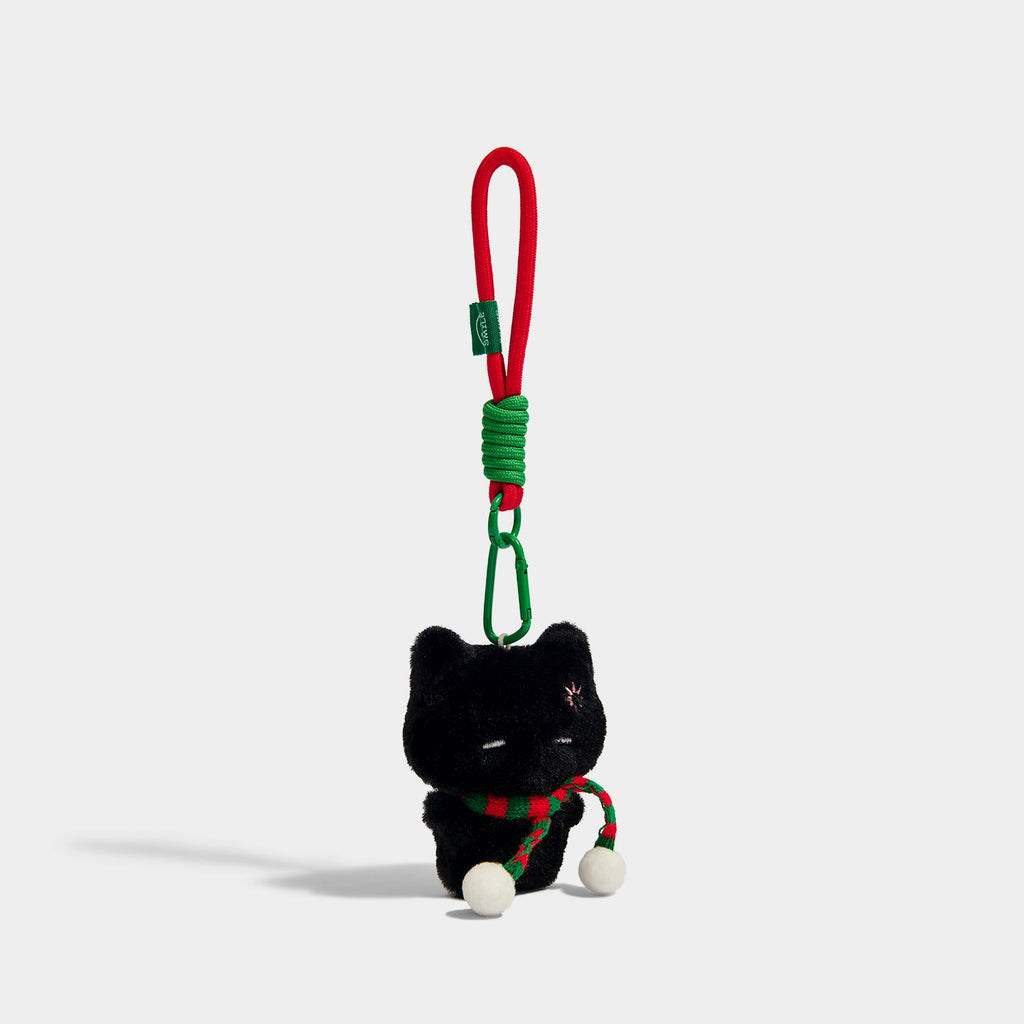 Adorable Kevinminler Black Cat Plush Keychain with Red Green Scarf Christmas Gift
