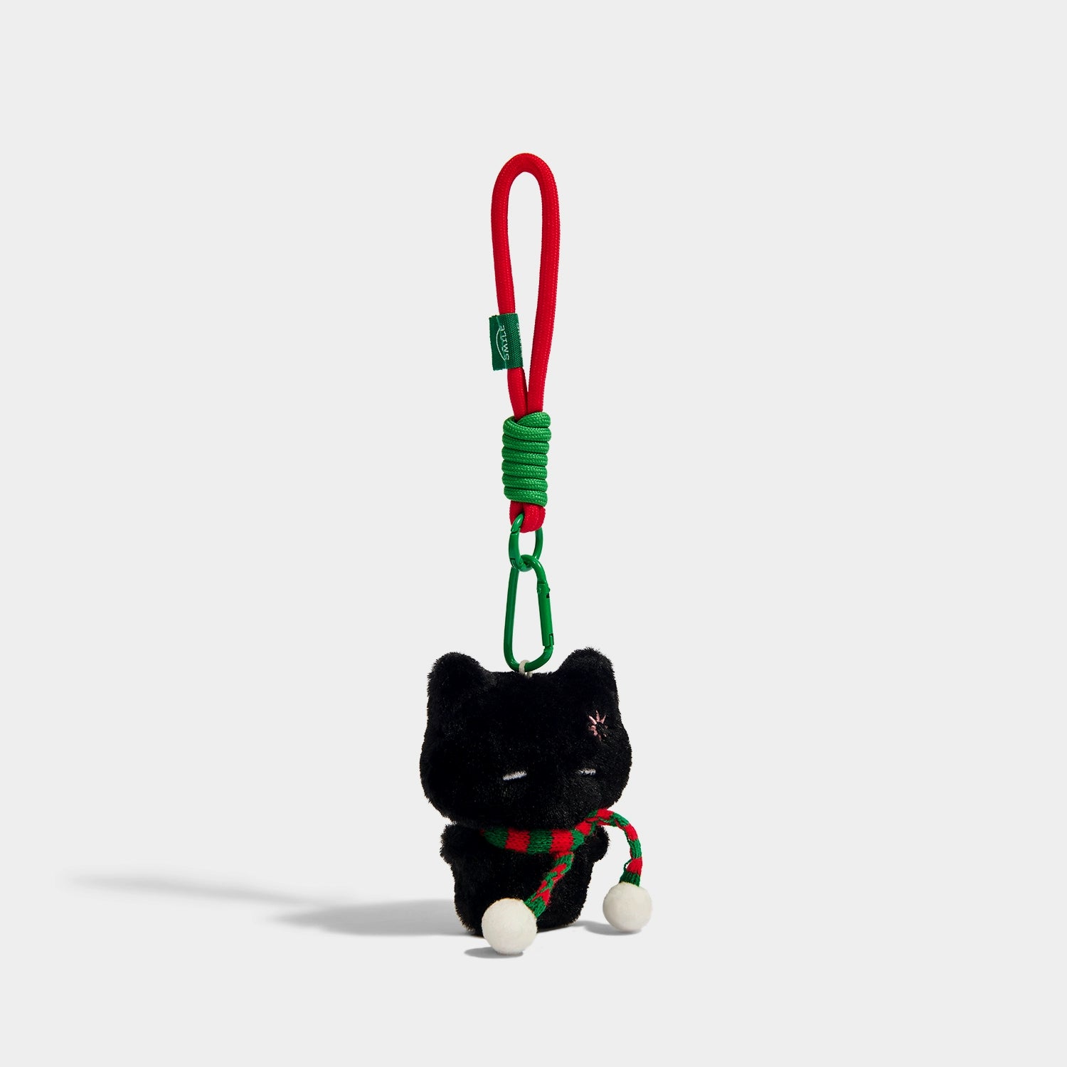 Adorable Kevinminler Black Cat Plush Keychain with Red Green Scarf Christmas Gift