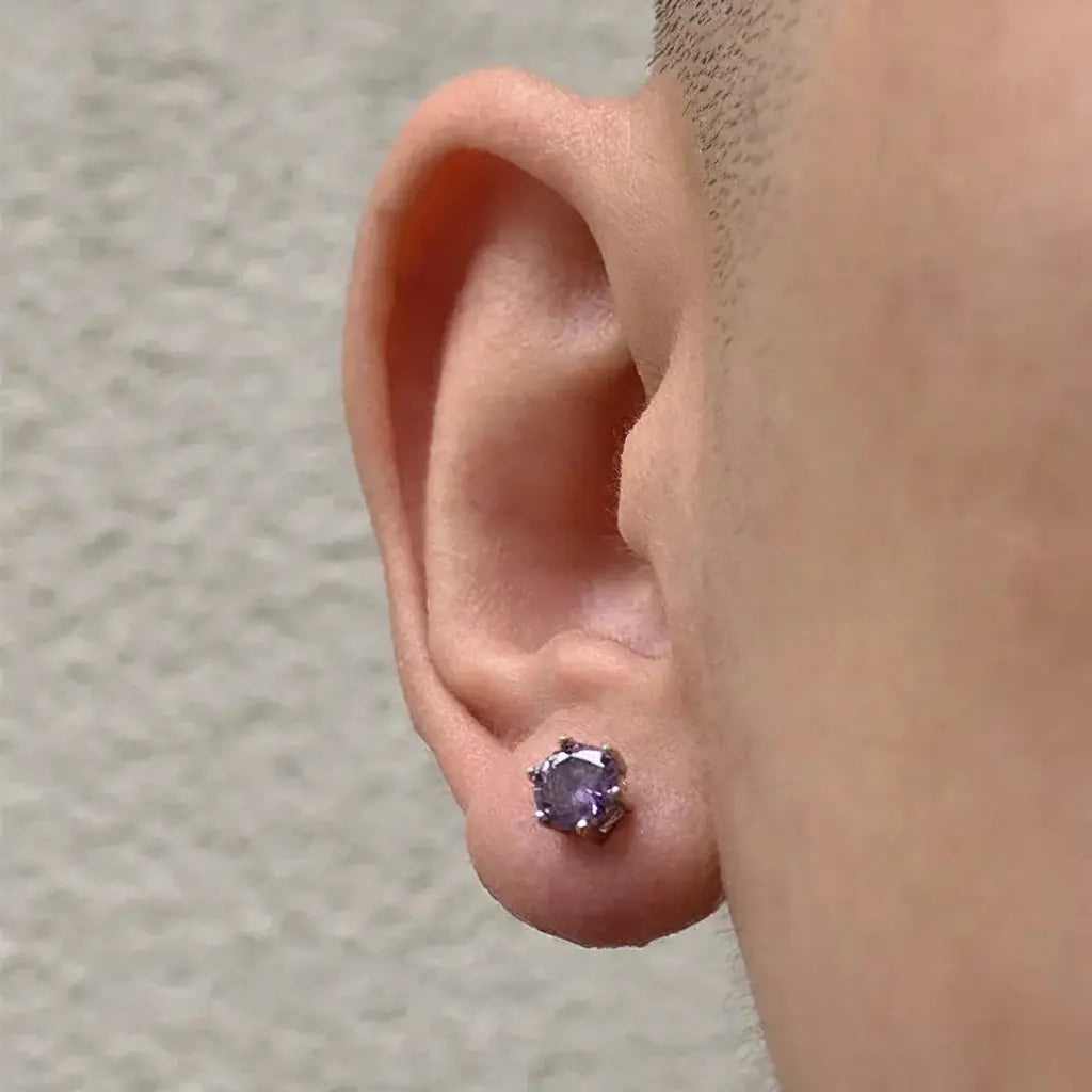Deep Purple Zirconia 925 Sterling Silver Stud Earrings Unisex Trend Style