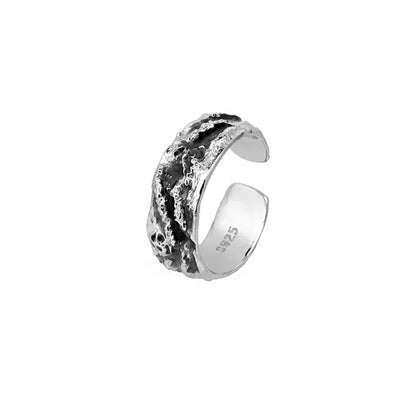 LUXTA纯银黑色冰川戒指 高级感嘻哈男潮时尚女同款指环开口可调节