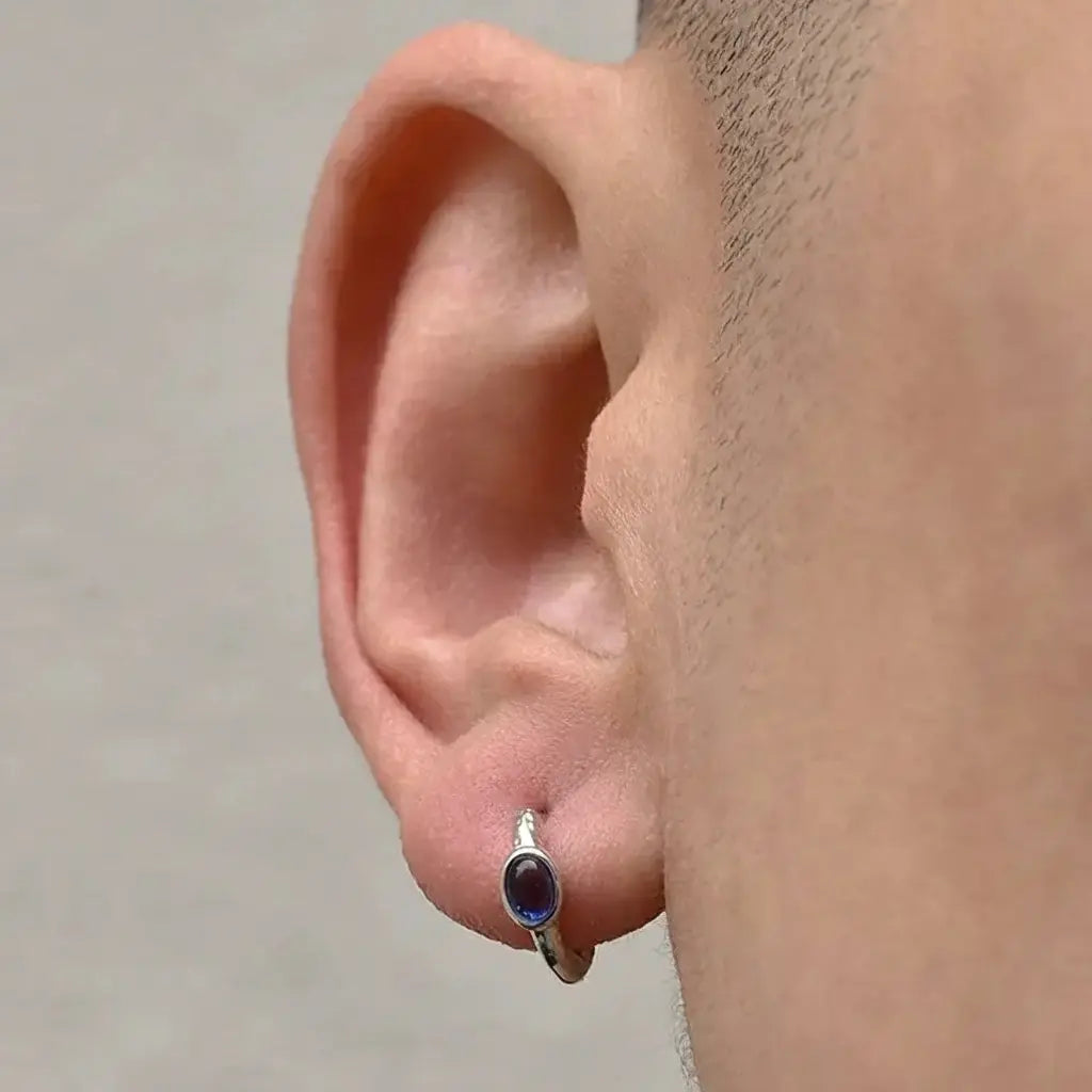 S925 Sterling Silver Blue Zircon Huggie Earrings for Men and Women Couple