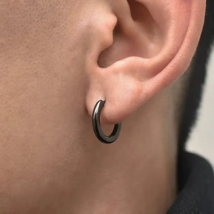 S925 Sterling Silver Black Minimalist Hoop Earrings for Men Women: Bold 11mm Trend