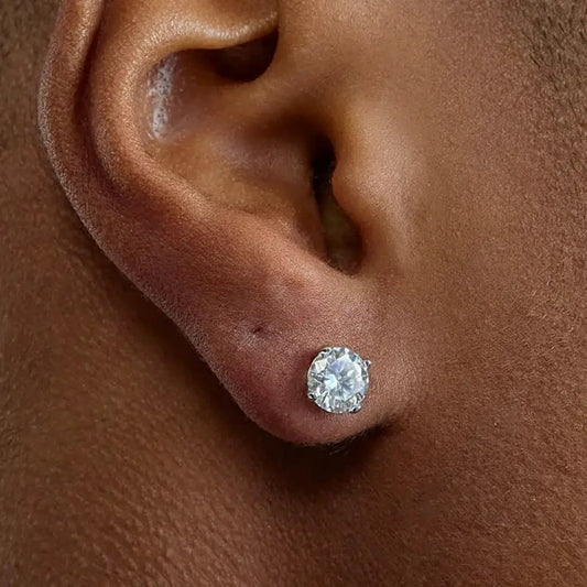 Universal earrings for men and women hip-hop style, silver 925 sample, 1 carat