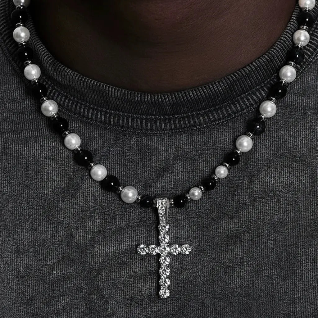 Genuine retro necklace from pearl for men and women hip-hop style, European style