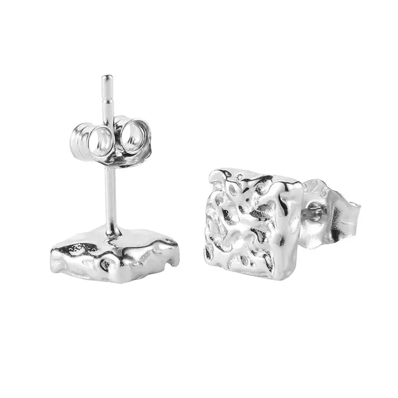 Square trend earrings for men and women, silver 925 sample, high-quality style, light luxury style