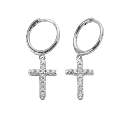 S925 Sterling Silver Cross Dangle Earrings for Men Women, Hip-Hop European Style