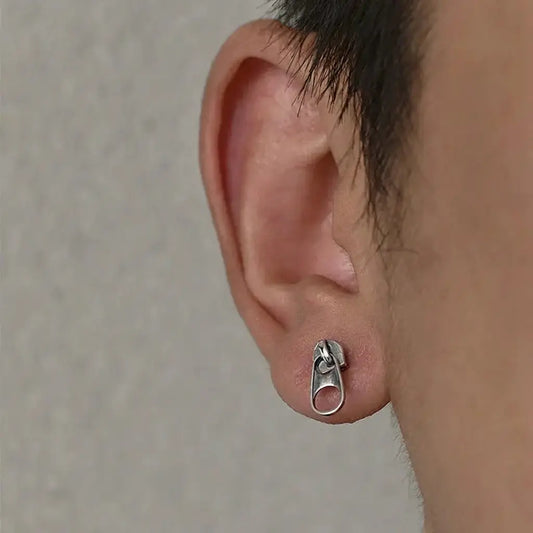 Retro 925 Silver Zipper Stud Earrings: Unisex Edgy Design, Unique Fashion Statement