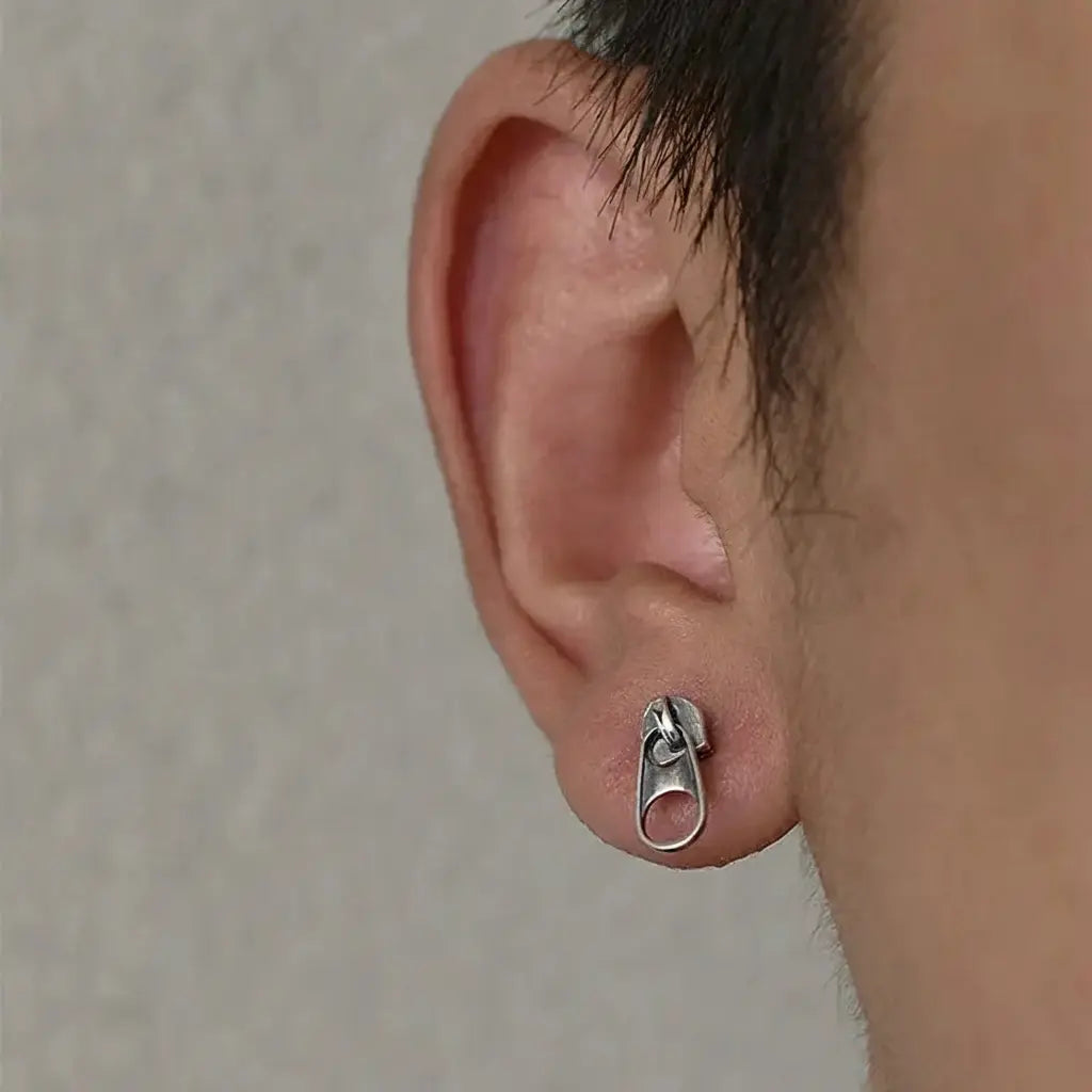 Retro universal earrings with zipper for men and women, silver 925 sample
