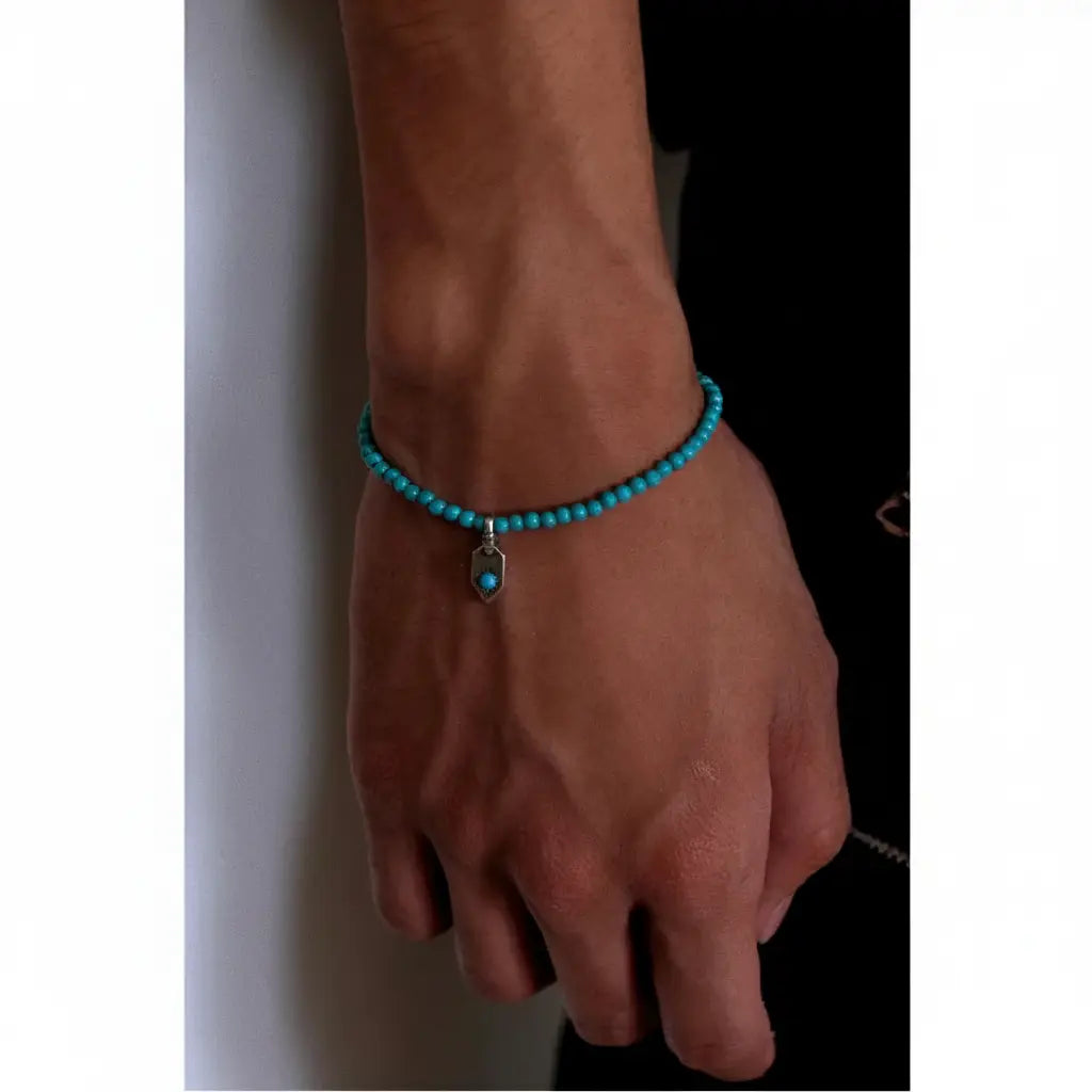 Genuine turquoise retro bracelet natural stone, round beads for beloved for men and women