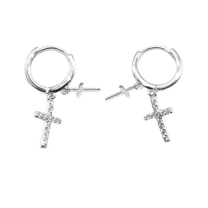 S925 Sterling Silver Double Cross Hip-Hop Hoop Earrings for Men Women