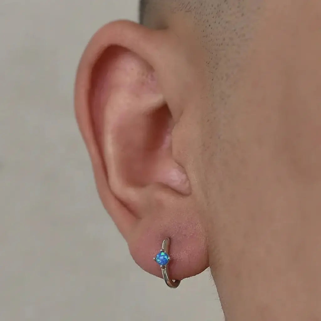 S925 Sterling Silver Blue Opal Leaf Stud Earrings for Men & Women – Trendy Niche Design