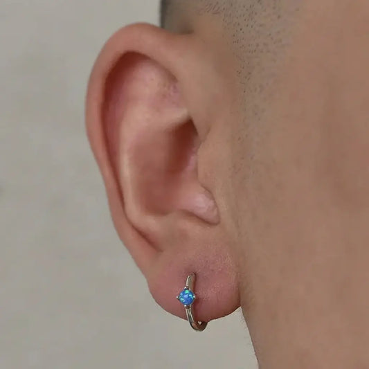 S925 Sterling Silver Blue Opal Leaf Stud Earrings for Men & Women – Trendy Niche Design
