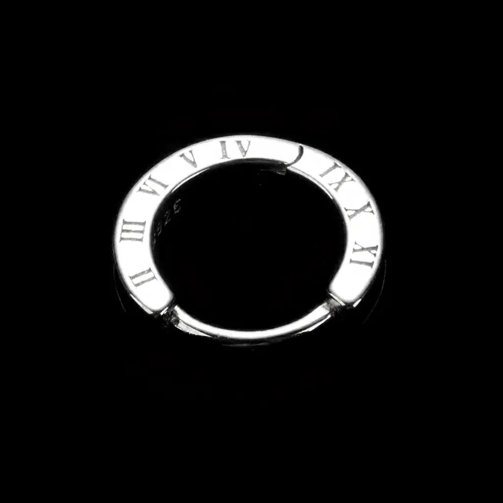 TWO LEAVES S925 Sterling Silver Black Roman Numeral Unisex Trend Hoop Earrings