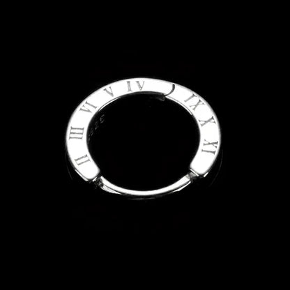 TWO LEAVES S925 Sterling Silver Black Roman Numeral Unisex Trend Hoop Earrings