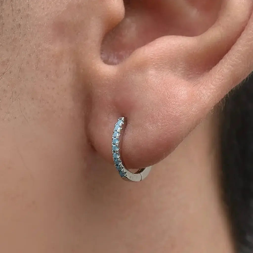 Turquoise fashionable trend earrings for men and women, silver 925 sample, light luxury style