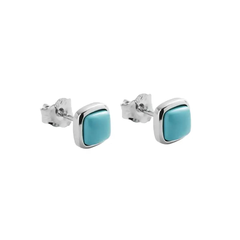 Bold Turquoise Square Stud Earrings, 925 Sterling Silver, Unisex Trendy Jewelry