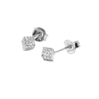 Rubik's cube, universal small earrings hip-hop style for men and women, silver 925 sample, diamond encrusted
