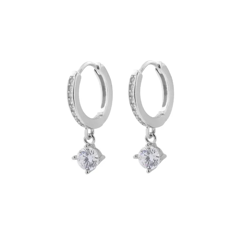 S925 Sterling Silver Zirconia Pendant Hoop Earrings - European Street Style