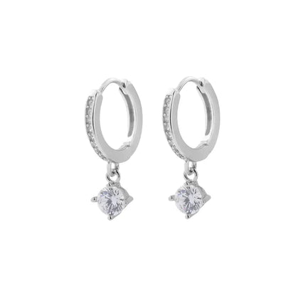 S925 Sterling Silver Zirconia Pendant Hoop Earrings - European Street Style