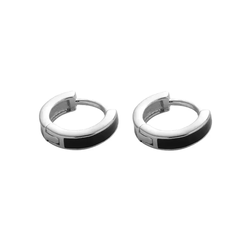 S925 Sterling Silver Black Hoop Earrings 8mm Inner Diameter Unisex Street Style