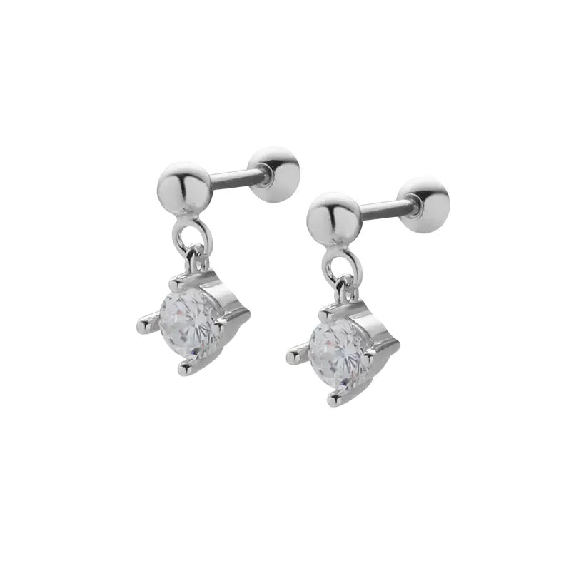 TWO LEAVES 925 Silver Zirconium Solitaire Pendant Stud Earrings, Unisex Elegant Design