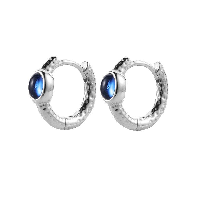 S925 Sterling Silver Blue Zircon Huggie Earrings for Men and Women Couple