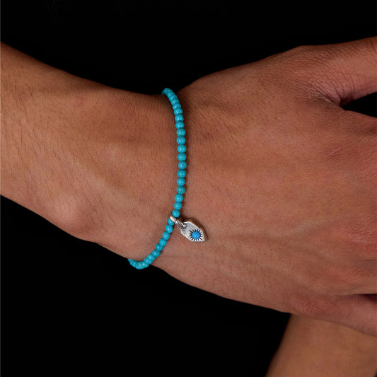 Genuine turquoise retro bracelet natural stone, round beads for beloved for men and women