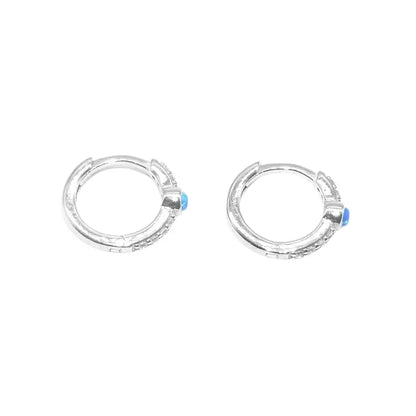 TWO LEAVES S925 Sterling Silver Blue Opal Diamond Hoop Earrings Unisex