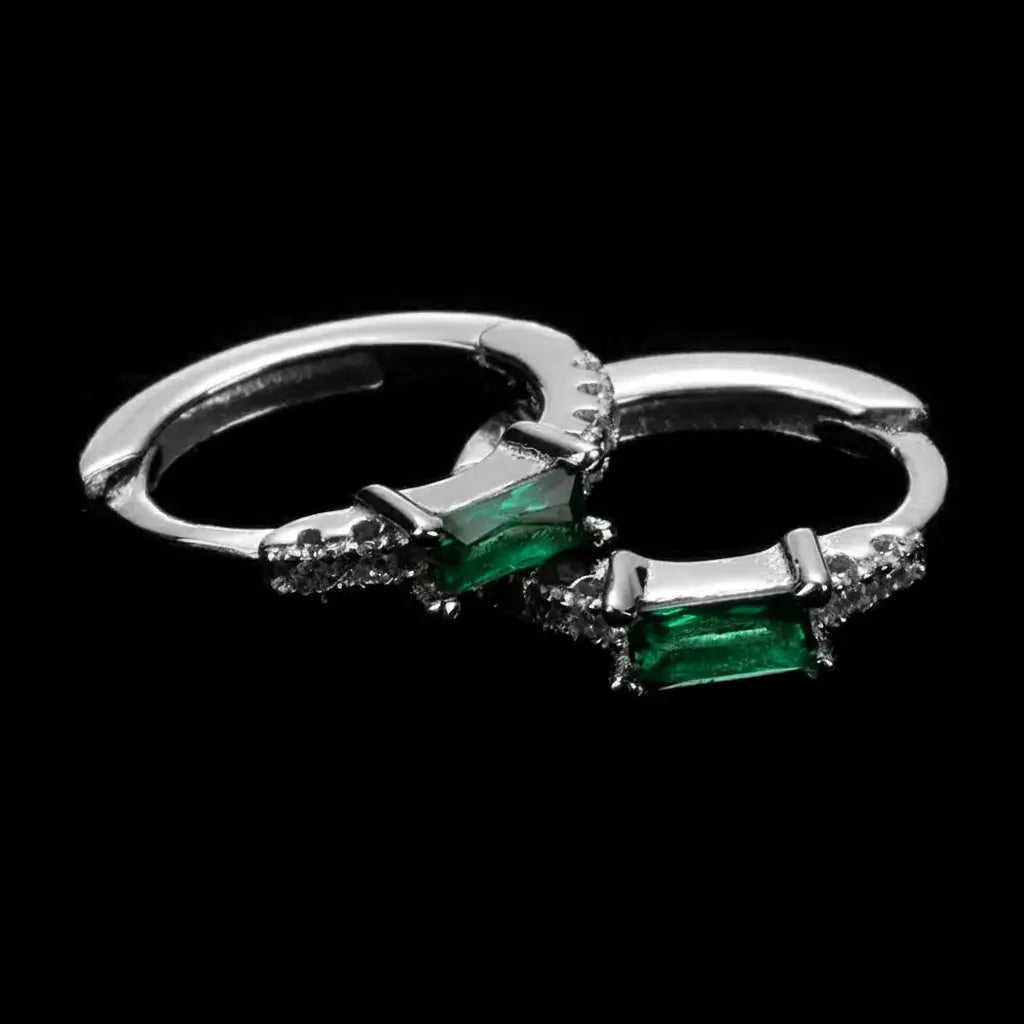 Rectangular white green zirconium for men and women, earrings, silver 925 sample, light luxury style