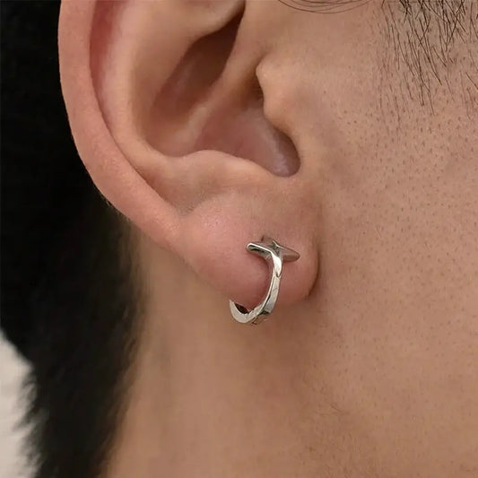 S925 Sterling Silver Star Huggie Hoop Earrings - Unisex Lightweight Fashion Jewelry