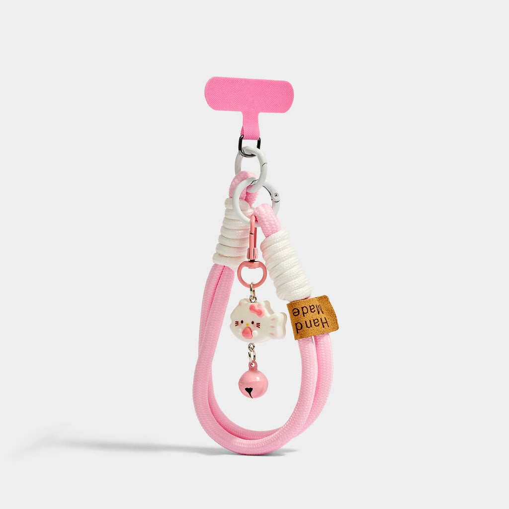 Adorable Pink Cat Phone Strap Wristband Keychain Charm - Unique Kawaii Accessory