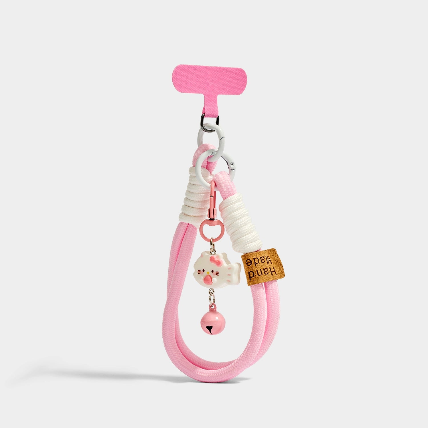 Adorable Pink Cat Phone Strap Wristband Keychain Charm - Unique Kawaii Accessory