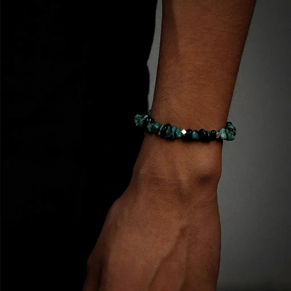 Turquoise small design ethnic beaded bracelet for men and women, silver 925 sample, ethnic style