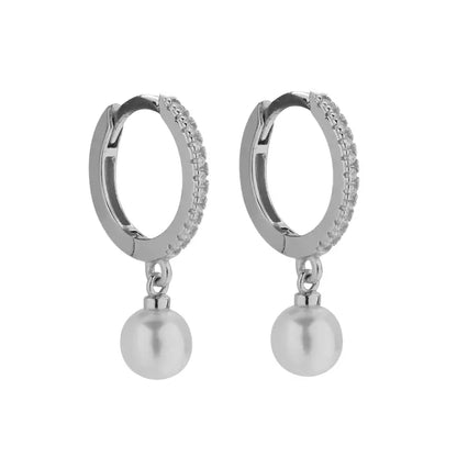 Trendsetting 925 Silver Hip-Hop Pearl Diamond Encrusted Huggie Earrings Unisex