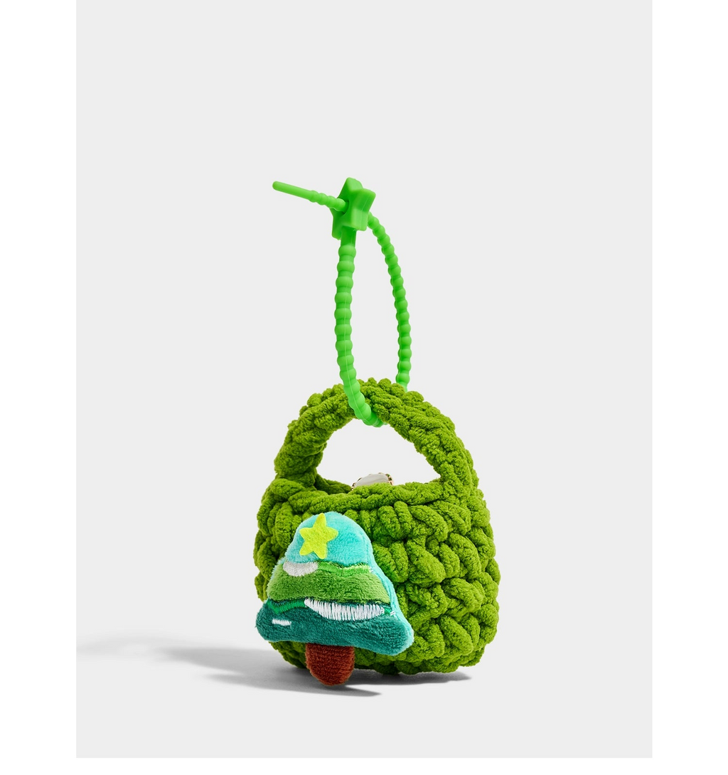 Charming Knitted Christmas Tree Coin Purse Keychain - Festive Headphone Bag Gift