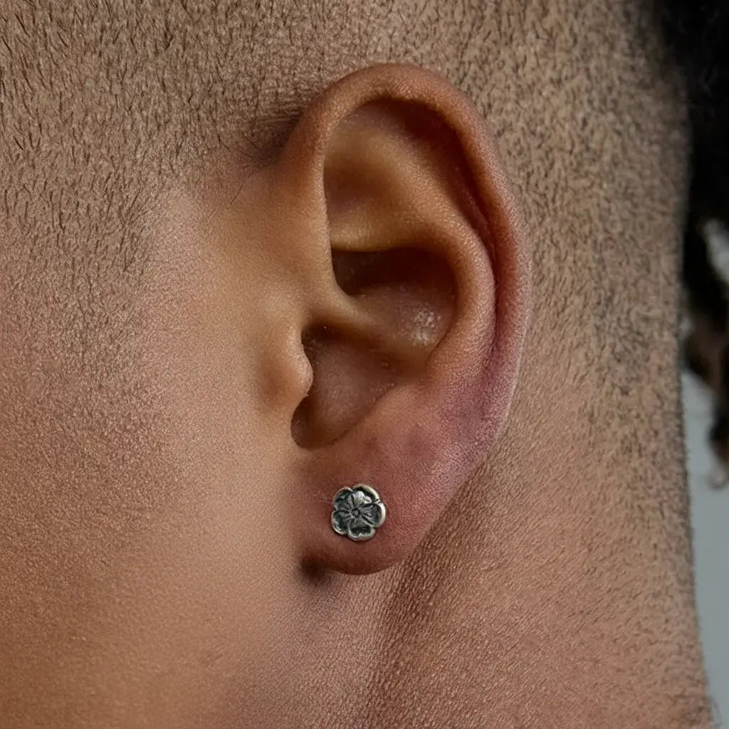 S925 Sterling Silver Vintage Flower Stud Earrings for Couples, Men, Women