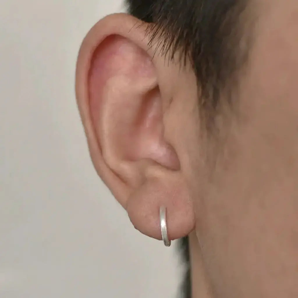 S925 Sterling Silver Brushed Mini Hoop Earrings for Men & Women, Matte Finish