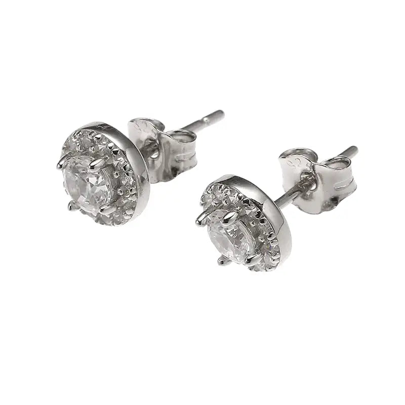 TWO LEAVES European 925 Silver Zircon Diamond Hip-Hop Stud Earrings Unisex