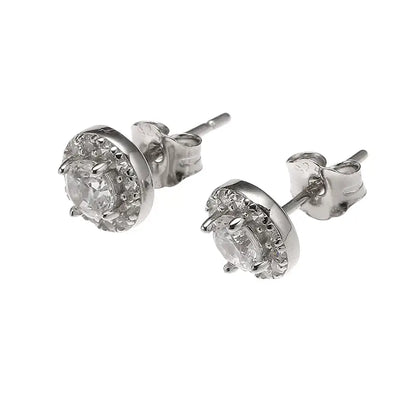 TWO LEAVES European 925 Silver Zircon Diamond Hip-Hop Stud Earrings Unisex