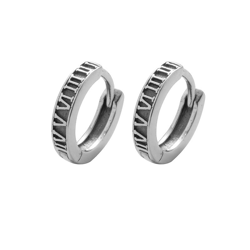 Bold S925 Sterling Silver Roman Numeral Hoop Earrings for Men & Women
