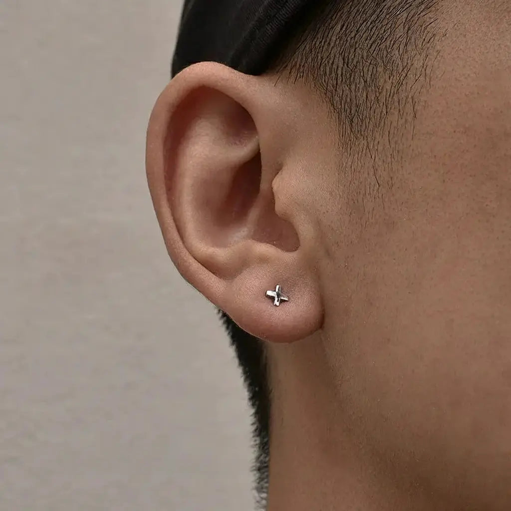 Glossy small trend universal earrings with letters for men and women, silver 925 sample